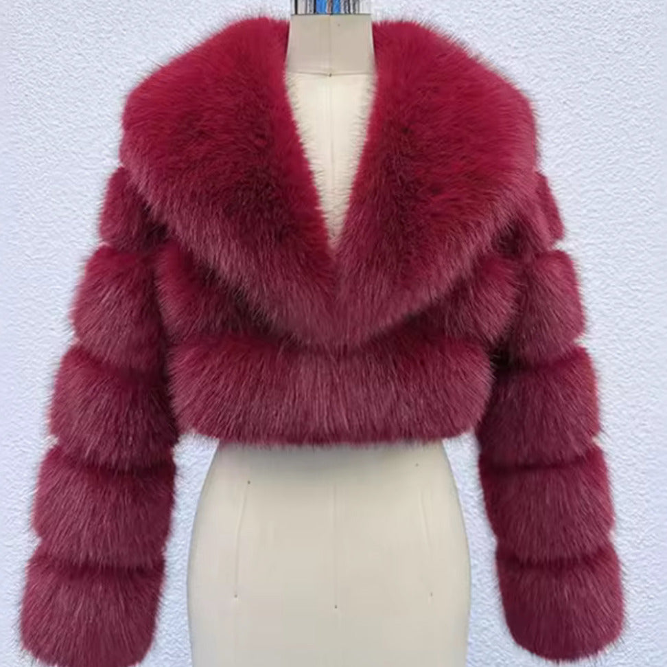 Collard Vertical Faux Fur Jacket
