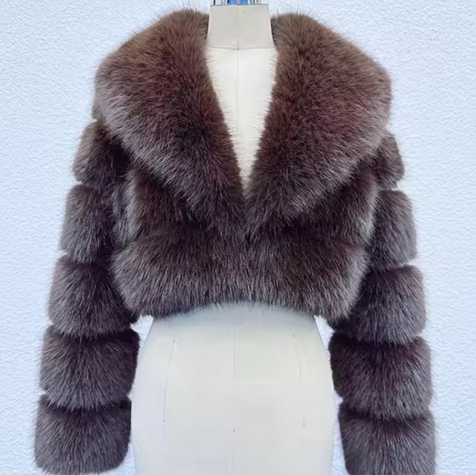 Collard Vertical Faux Fur Jacket