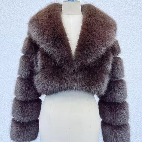 Collard Vertical Faux Fur Jacket