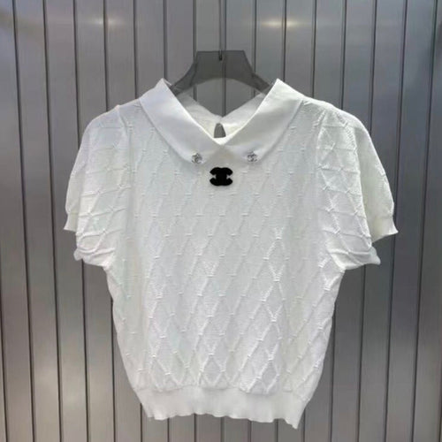 CC Diamond Collar Short Sleeve Knit Top