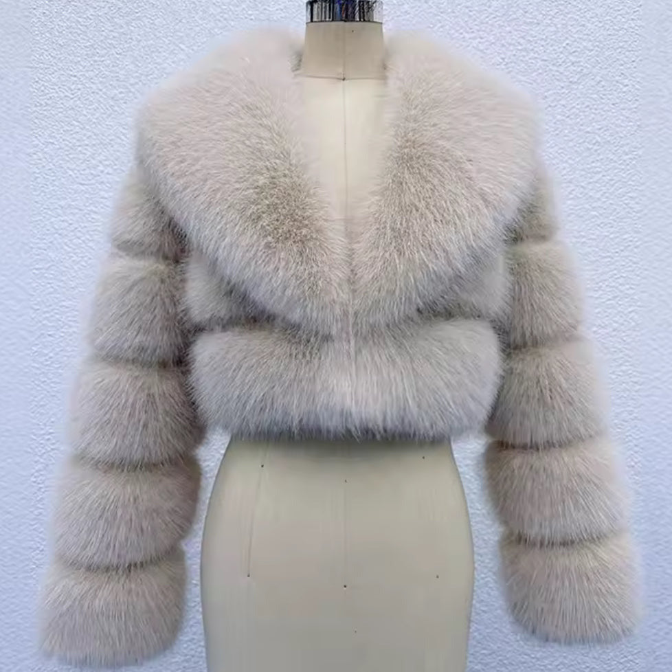 Collard Vertical Faux Fur Jacket