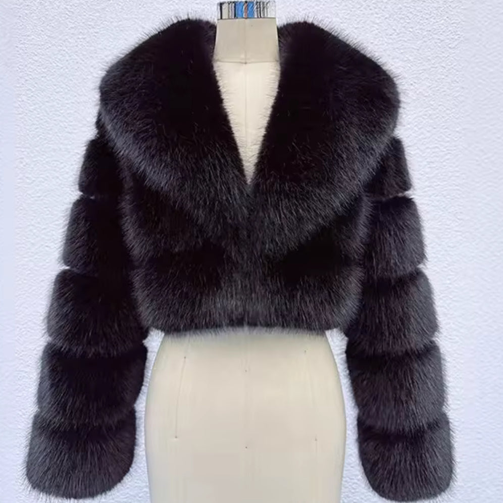 Collard Vertical Faux Fur Jacket