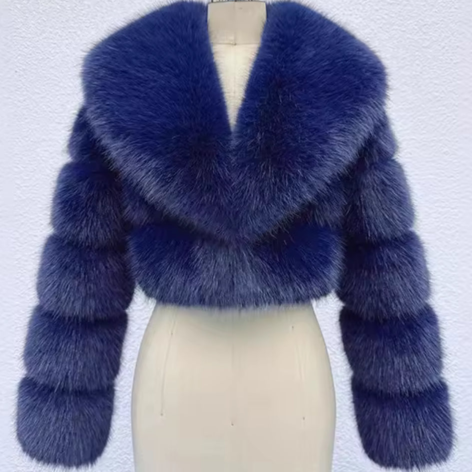 Collard Vertical Faux Fur Jacket